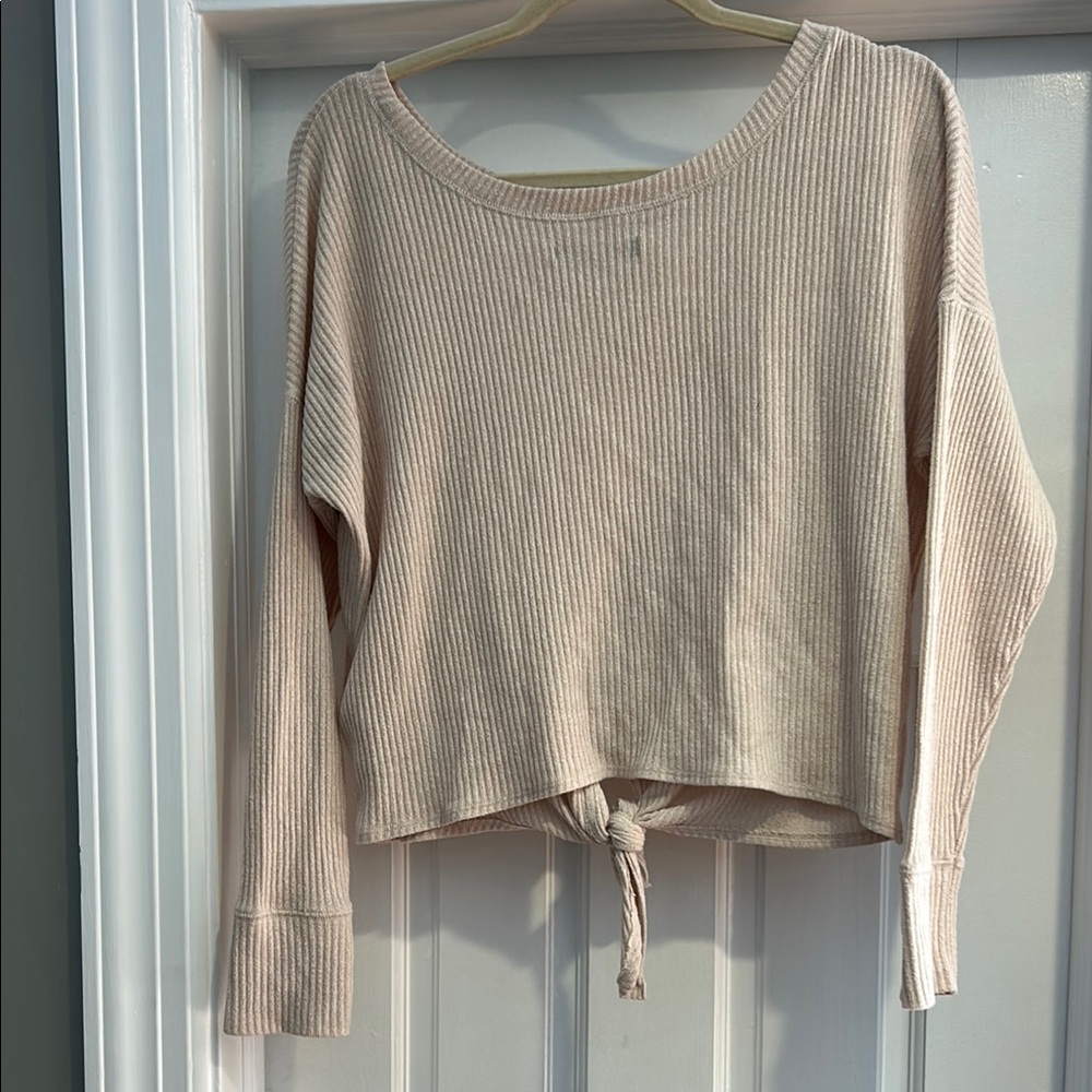 Cream Ribbed Long Sleeve Top - Picture 5 of 6